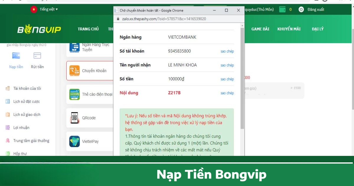 Nạp Tiền Bongvip Cùng Các Phương Thức Thanh Toán Tiện Lợi